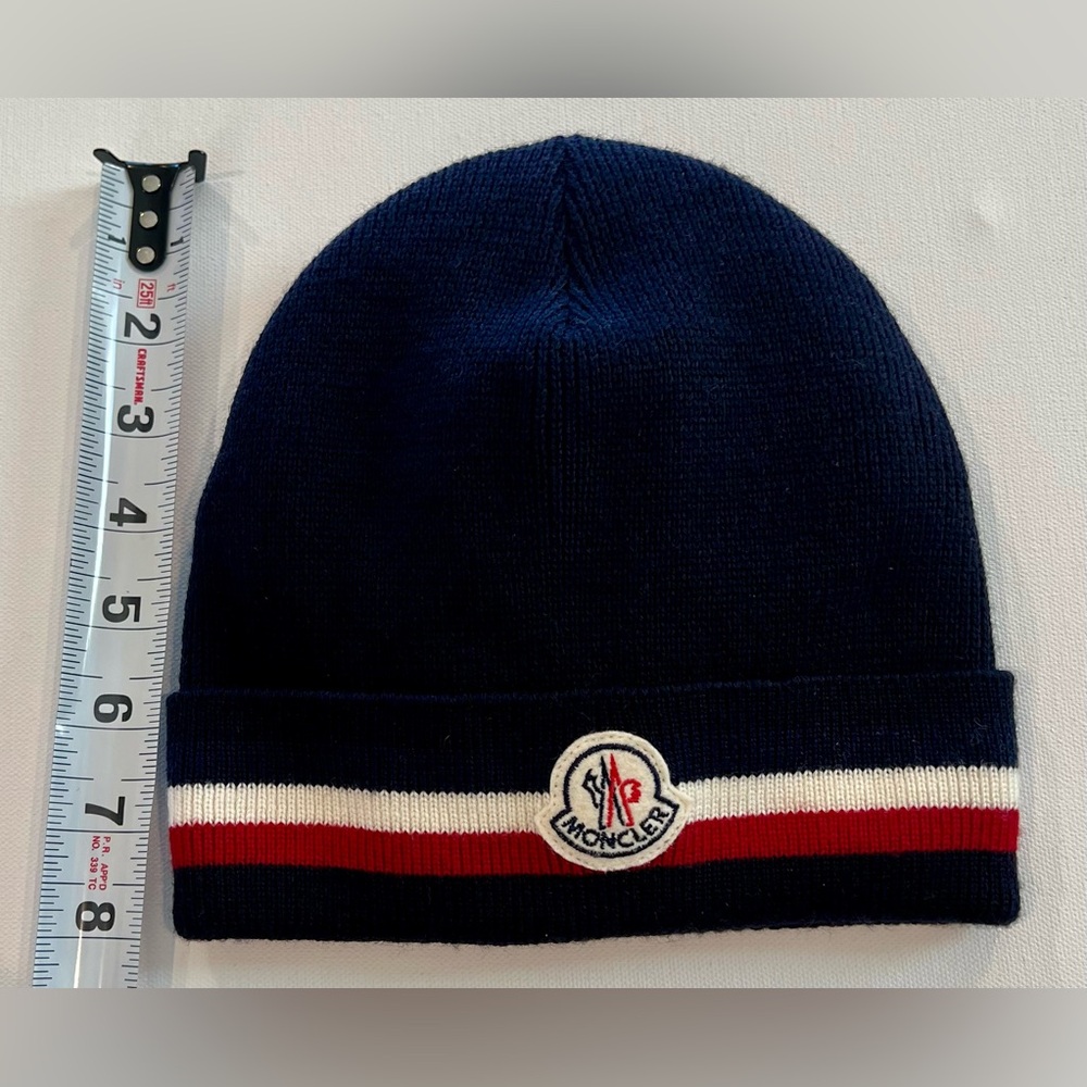 Moncler NWT Navy Beanie Tri Color 100% Virgin Wool - Picture 3 of 5